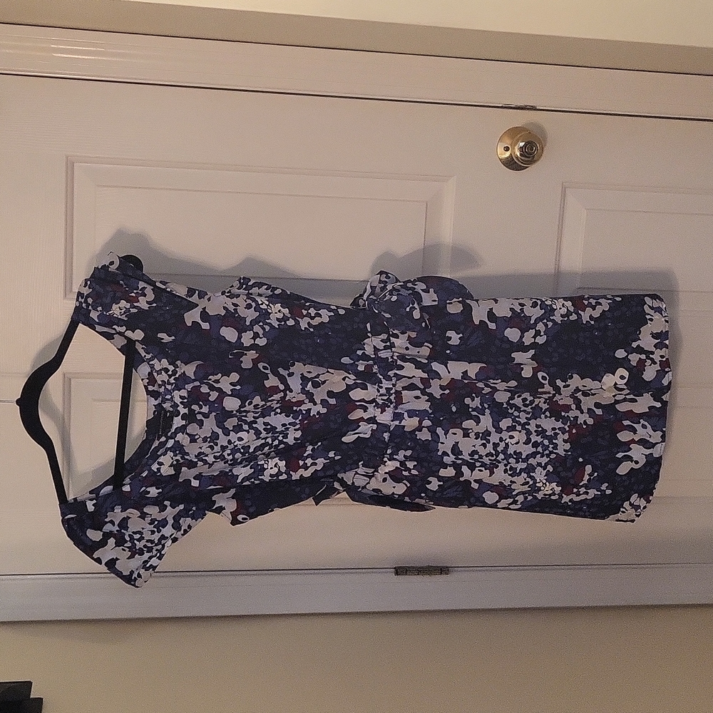 Like New Banana Republic Blue and Purple Abstract Floral Print Dress, Size 10